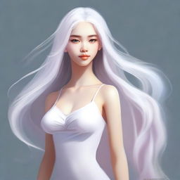 A digital art representation of a young girl with flowing white hair