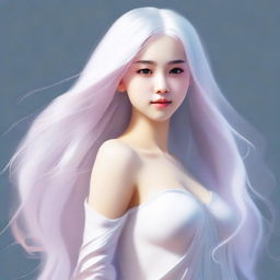 A digital art representation of a young girl with flowing white hair