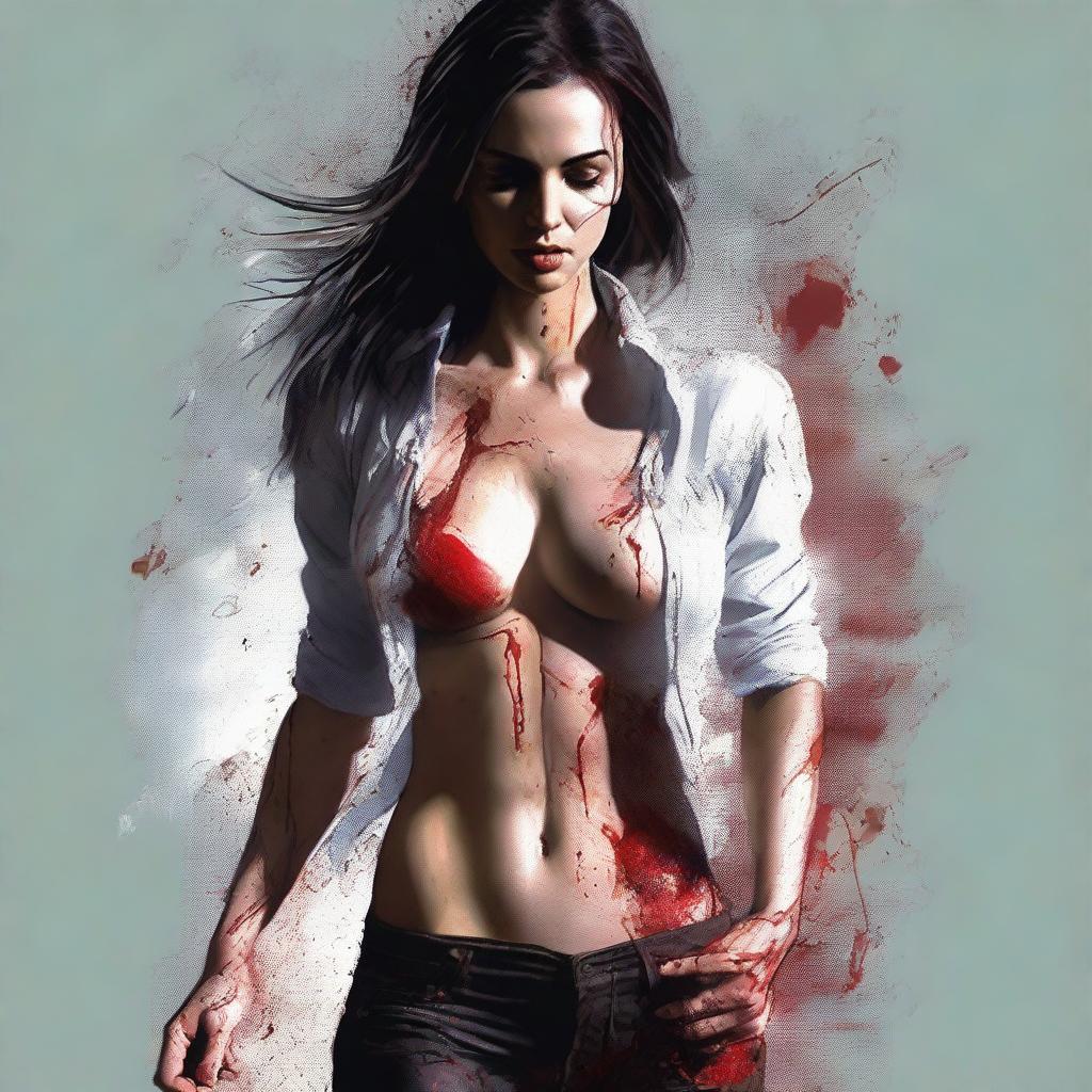 This is a high-quality digital art featuring a full-body shot of an attractive woman