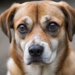 An expressive image of a dog with sad eyes, showing emotion as if appearing to cry.