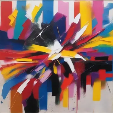 The abstract painting depicted the artist's flustered emotions, with chaotic brushstrokes and vibrant colors.