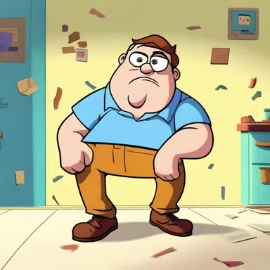 In the animated show, the clumsy character always gets flustered when things don't go according to plan.
