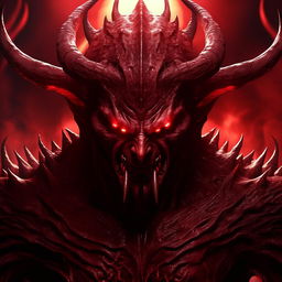 The devil figure is now more frightening with piercing red eyes, sharp teeth, imposing stature, and an aura of sheer terror as he commands his demon army