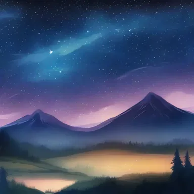 The artist painted a beautiful landscape with twinkling stars in the night sky.