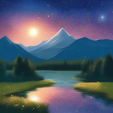 The artist painted a beautiful landscape with twinkling stars in the night sky.