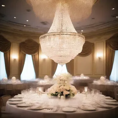 The grand chandelier in the ballroom added a touch of opulence with its twinkling crystal pendants.