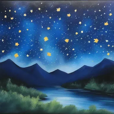 The artist skillfully captured the beauty of the night sky with a painting featuring twinkling stars scattered across a deep blue canvas.