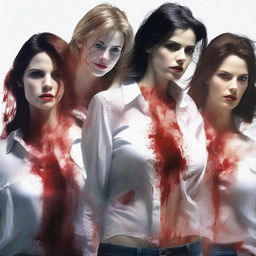 This digital art image of the highest quality features a group of attractive women in see-through shirts, slightly bloody