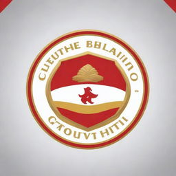 Design a football club crest in red, gold, and white colors.