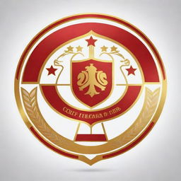 Design a football club crest in red, gold, and white colors.