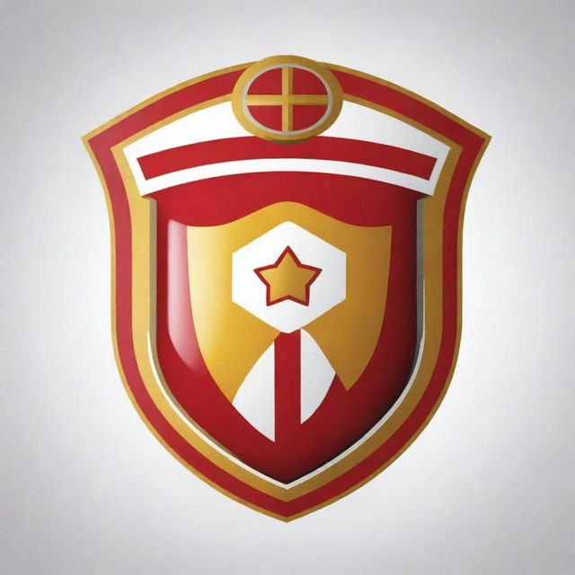 Design a football club shield logo in the colors red, gold, and white.