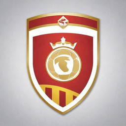 Generate a football club emblem featuring a shield design in red, gold and white.