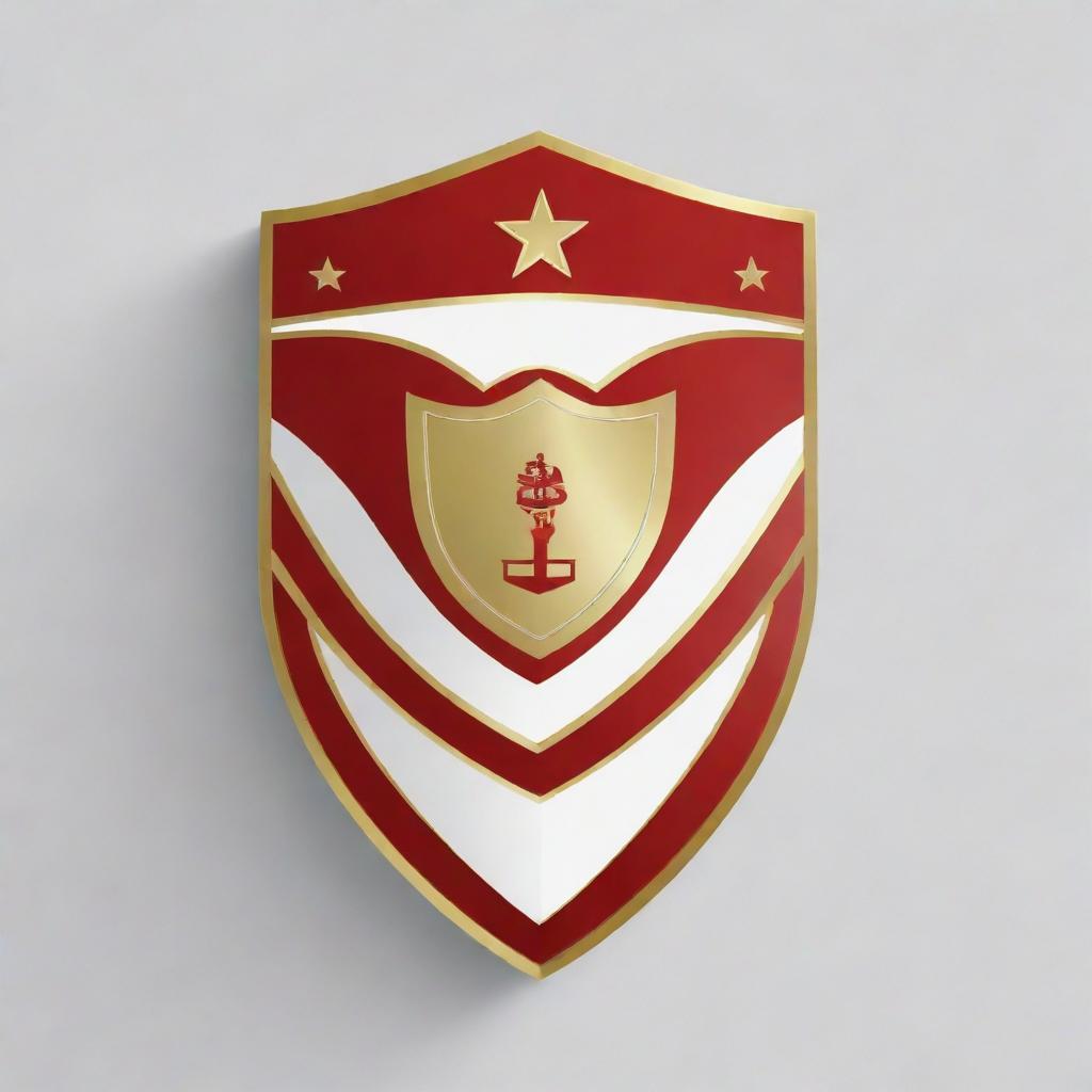 Generate a football club emblem featuring a shield design in red, gold and white.