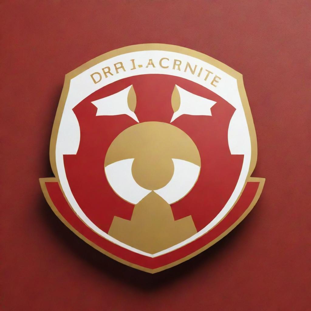 Design a striking football club crest in bold red, gold, and white colors