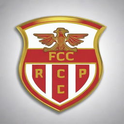 Design a striking football club crest in bold red, gold, and white colors