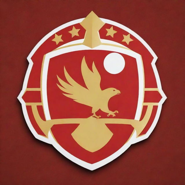 Design a striking football club crest in bold red, gold, and white colors