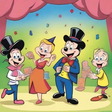 In the cartoon show, the characters do a dry run of their magic tricks to entertain the audience.