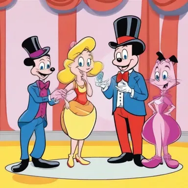 In the cartoon show, the characters do a dry run of their magic tricks to entertain the audience.