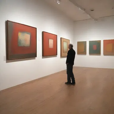 The artist organizes a dry run of his gallery exhibit to arrange the paintings in the most visually appealing way.