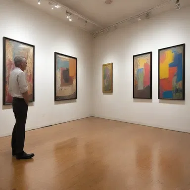 The artist organizes a dry run of his gallery exhibit to arrange the paintings in the most visually appealing way.