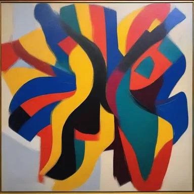 The abstract painting's distorted figures and bold colors conveyed a feeling of uneasiness and tension.