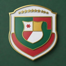 A detailed football club emblem design, dominated in colors of red, gold, white, and green.