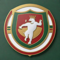 A detailed football club emblem design, dominated in colors of red, gold, white, and green.