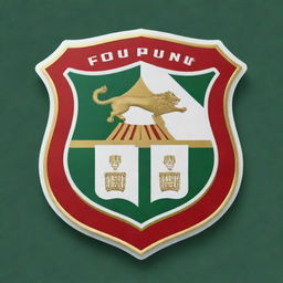 A detailed football club emblem design, dominated in colors of red, gold, white, and green.