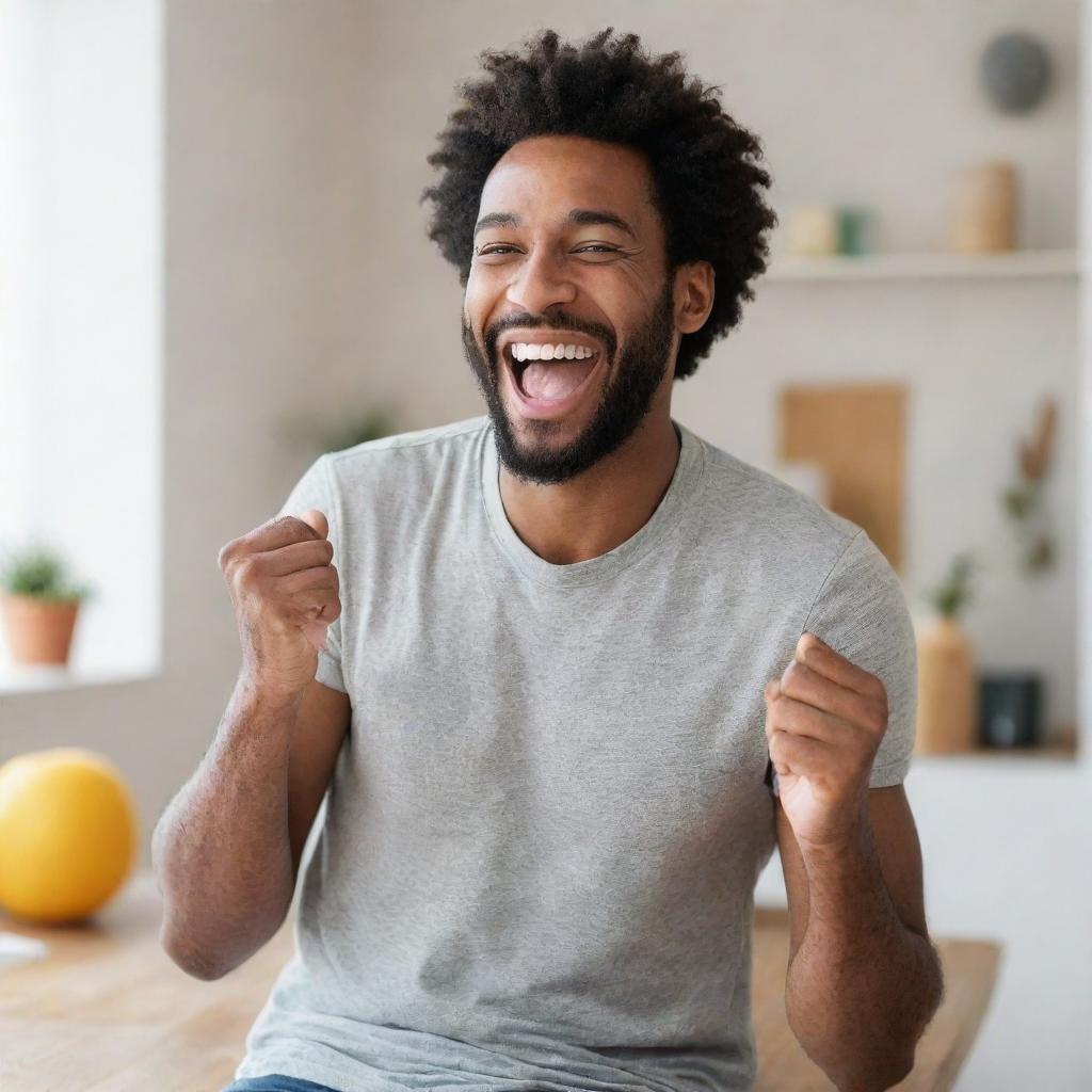 A jovial man in a cheerful setting, radiating positivity and happiness.