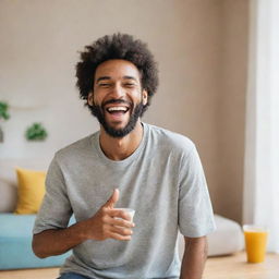 A jovial man in a cheerful setting, radiating positivity and happiness.