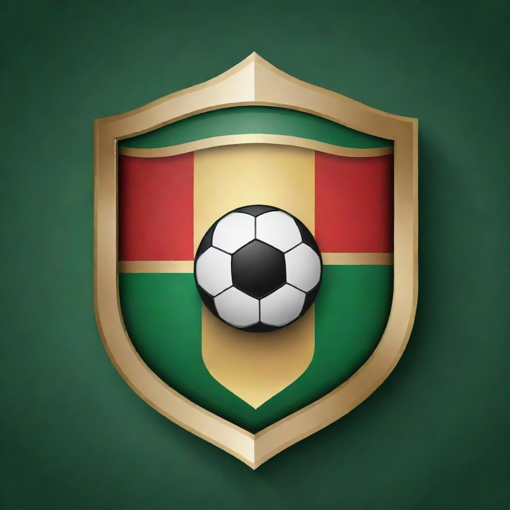 Design a football club emblem shield in red, gold, white, and green colors.