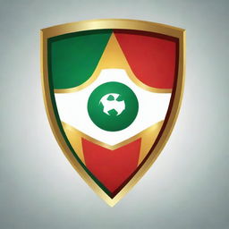 Design a football club emblem shield in red, gold, white, and green colors.