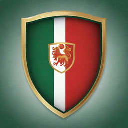 Design a football club emblem shield in red, gold, white, and green colors.