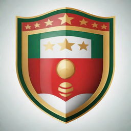 Design a football club emblem shield in red, gold, white, and green colors.