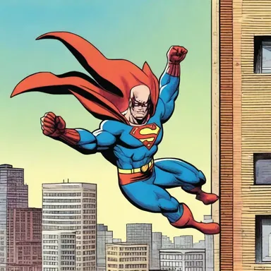 In the comic book, the superhero battles the villains while swinging from one roofless building to another.