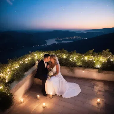 The couple enjoyed a romantic evening under the stars on a roofless terrace, taking in the breathtaking view.