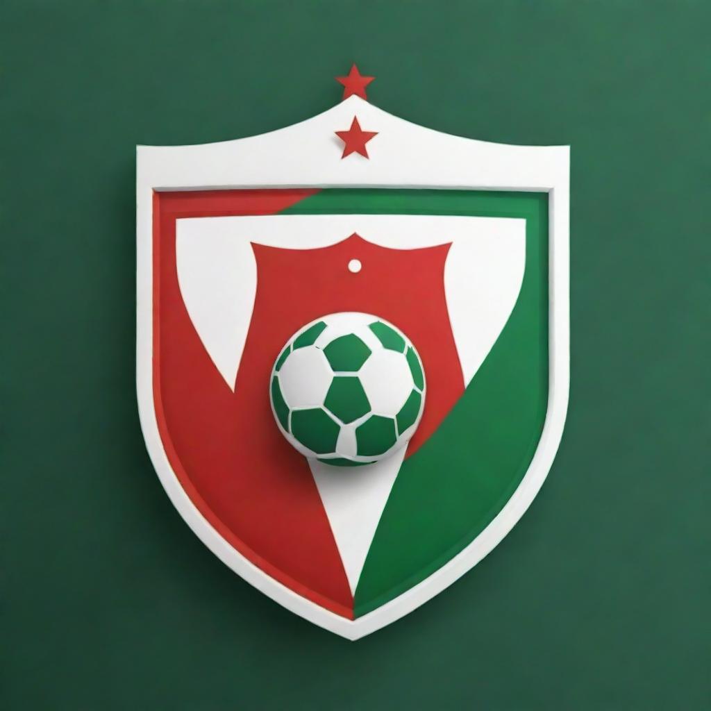 Design a football club emblem shield in red, white, and green colors.