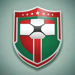 Design a football club emblem shield in red, white, and green colors.