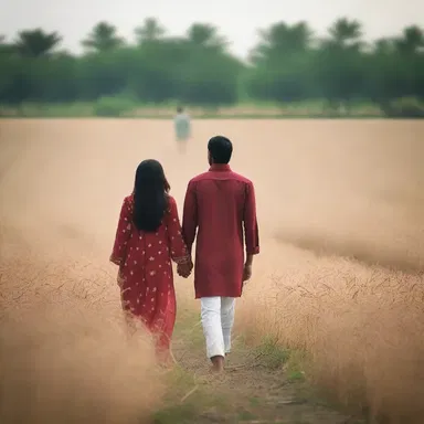 Walking hand in hand through a field of munj, their love grew stronger.
