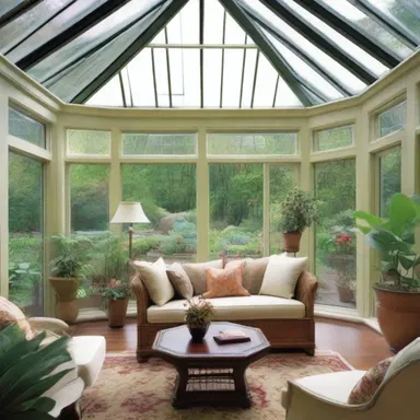 The architect designed a stunning conservatory with a large hotbed at its center, creating a focal point and providing a unique space for occupants to enjoy the warmth and beauty of the plants.