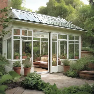 The architect designed a stunning conservatory with a large hotbed at its center, creating a focal point and providing a unique space for occupants to enjoy the warmth and beauty of the plants.