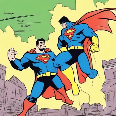 In the cartoon, the armed superhero saved the day and defeated the villain.