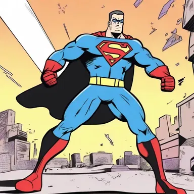 In the cartoon, the armed superhero saved the day and defeated the villain.