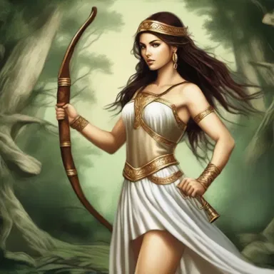 In Greek mythology, the goddess Artemis was often depicted as an armed huntress.