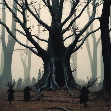 As they entered the dark forest, they were surrounded by armed trees with sharp thorns.