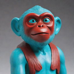 A turquoise statue of Oscar, the red-faced monkey, meticulously crafted with detailed facial expressions.