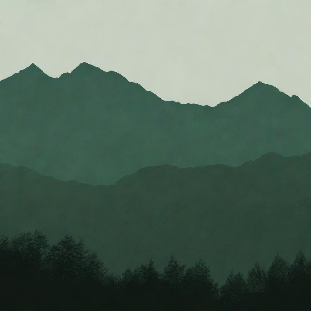 A silhouette of a lush green mountain, rendered as artistic clippings, in PNG format.