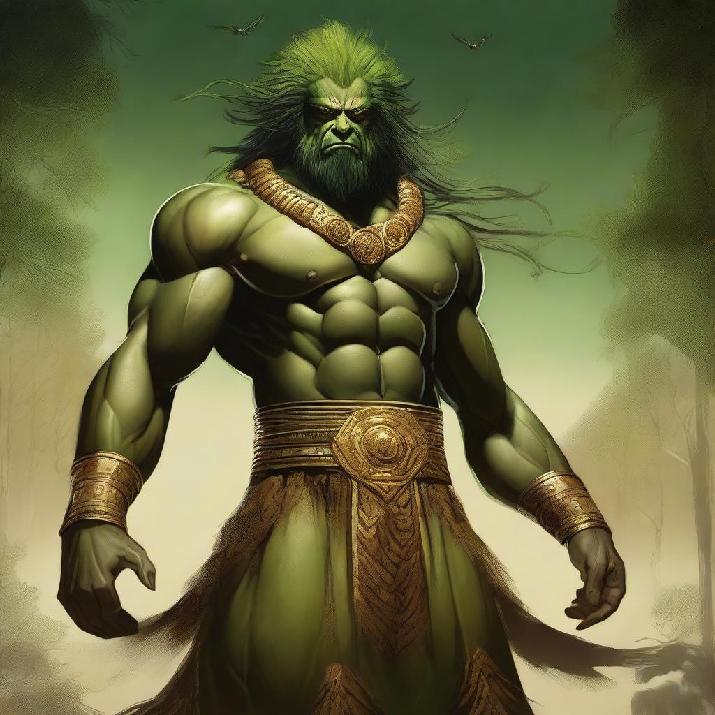 A high-quality, digital art depiction of Enkidu from the Epic of Gilgamesh