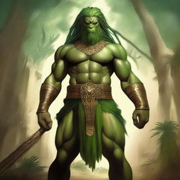 A high-quality, digital art depiction of Enkidu from the Epic of Gilgamesh
