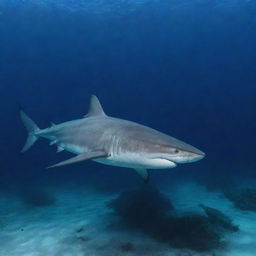 A unique image of a long-haired shark, a creature of imagination, swimming freely in the vibrant underwaters of the Red Sea.